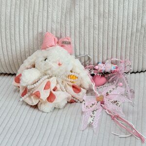 Adorable HADEMADE Pink and White Bunny Plush with Accessories